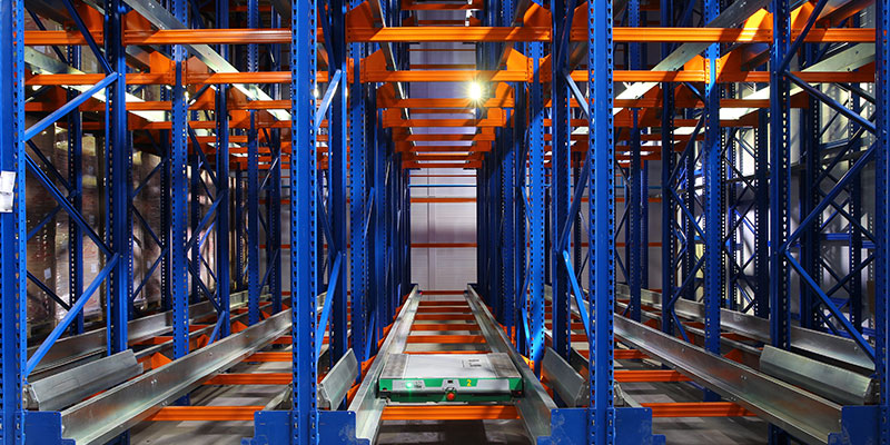 Drive-in racks in a modern warehouse.